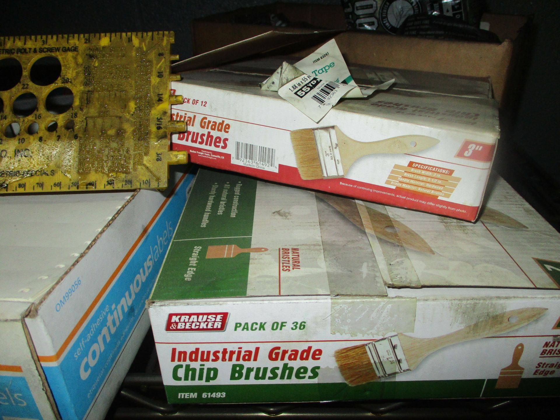 Shelf of Light Bulbs, Labels, Fasteners, and Chip Brushes (new in open box) (Shelf unit not - Image 2 of 3