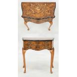 Travail hollandais fin 19e.Meuble: Petite commode pouvant former console en placage et marquete