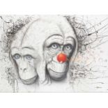 Daniel MONIC École belge (1948)Acrylique sur toile: Singes, un au nez rouge.Signée: Monic.<