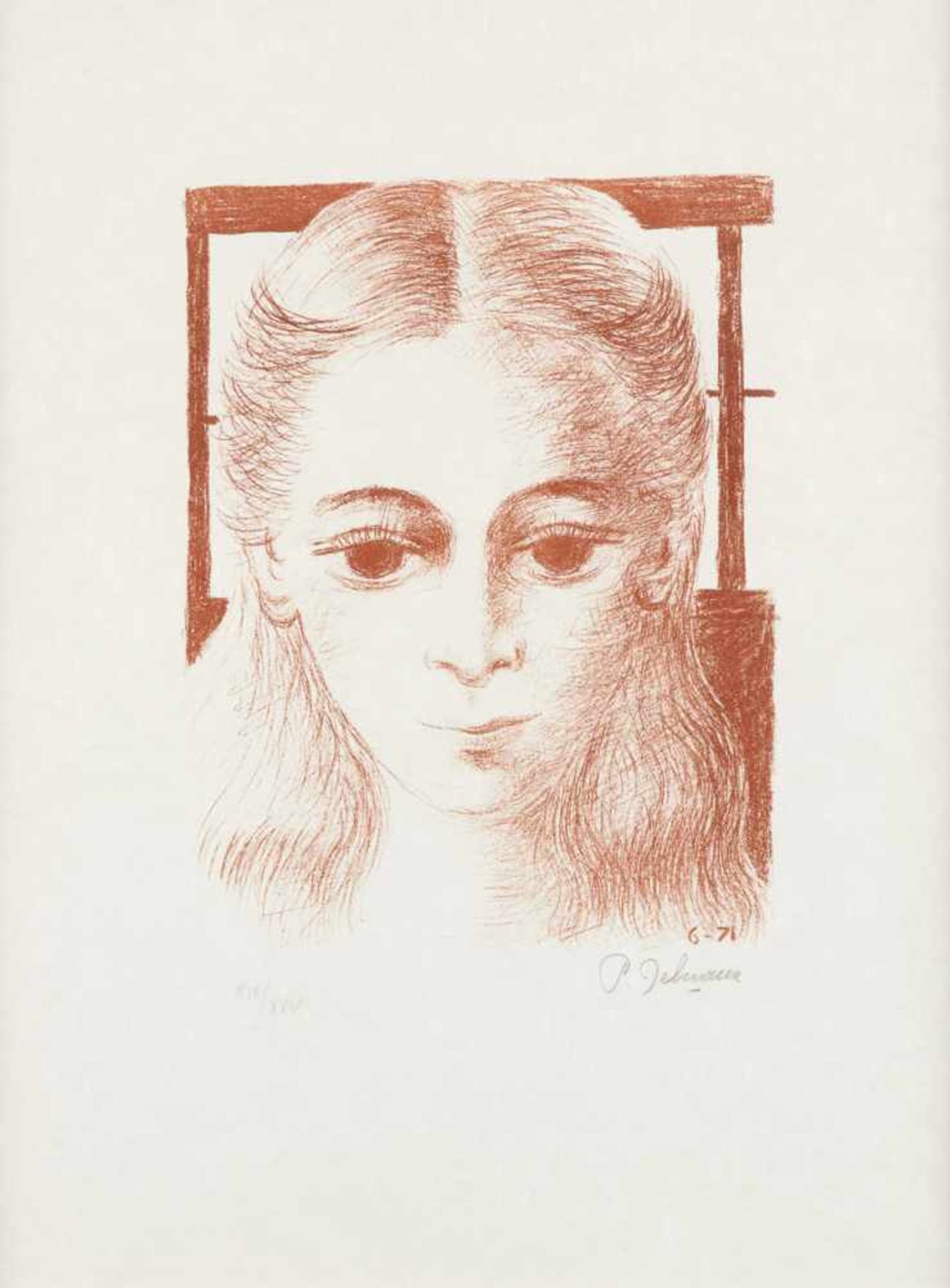 Paul DELVAUX École belge (1897-1994)Estampe, lithographie bistre sur papier japon: "Anne de fac