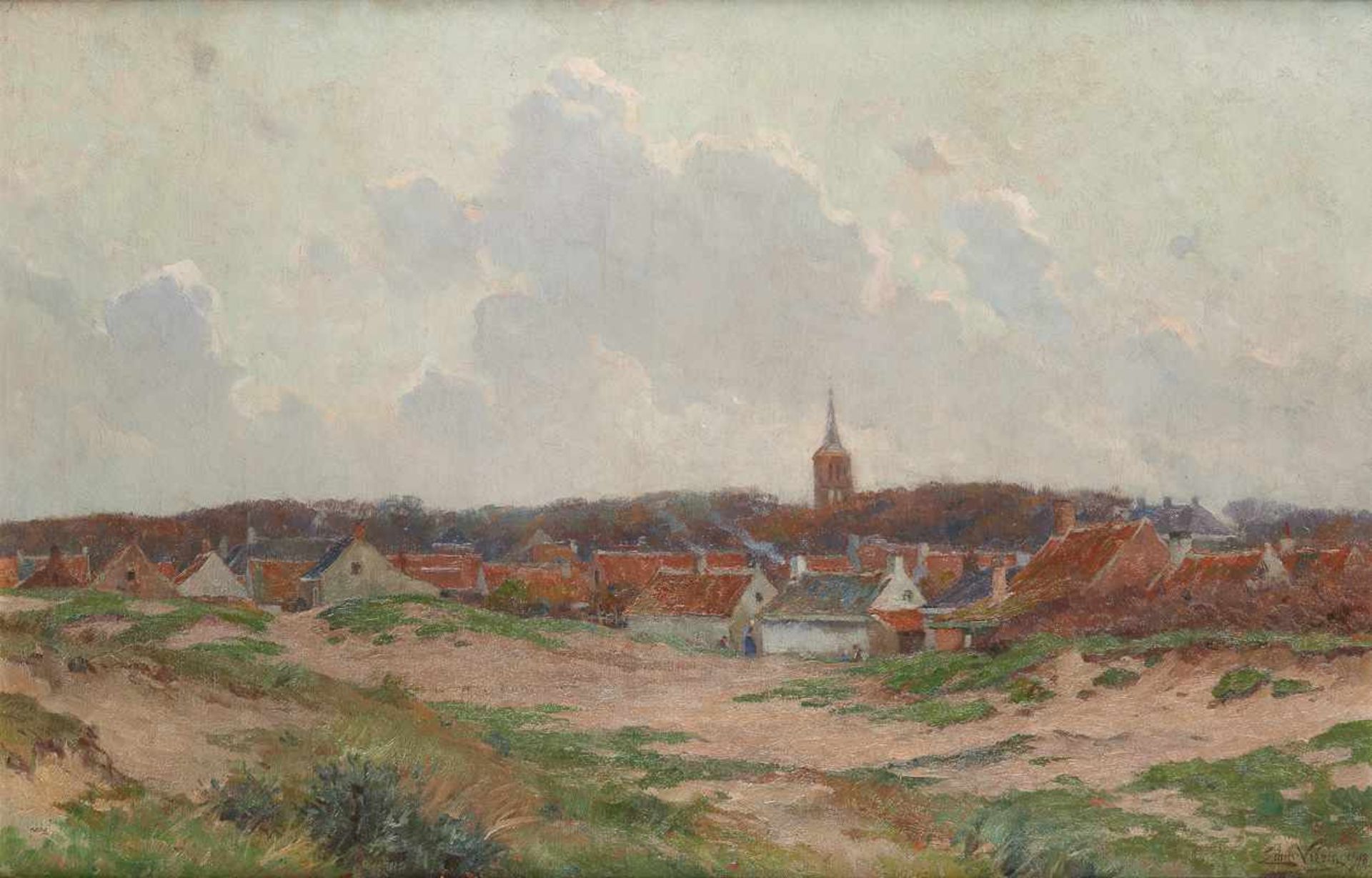 Emmanuel VIERIN École belge (1869-1954)Huile sur toile: "Damburg à l'automne".Signée et dat