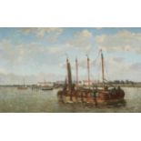 Amédée Ernest LYNEN École belge (1852-1938)Huile sur toile: Scheldeboot à marée basse.Signé