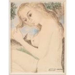Paul DELVAUX École belge (1897-1994)Dessin aux crayons de couleur sur papier: Jeune femme nue s