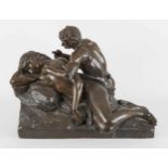 Jef LAMBEAUX École belge (1852-1908)Sculpture en bronze à patine foncée: Faune et nymphe.Si