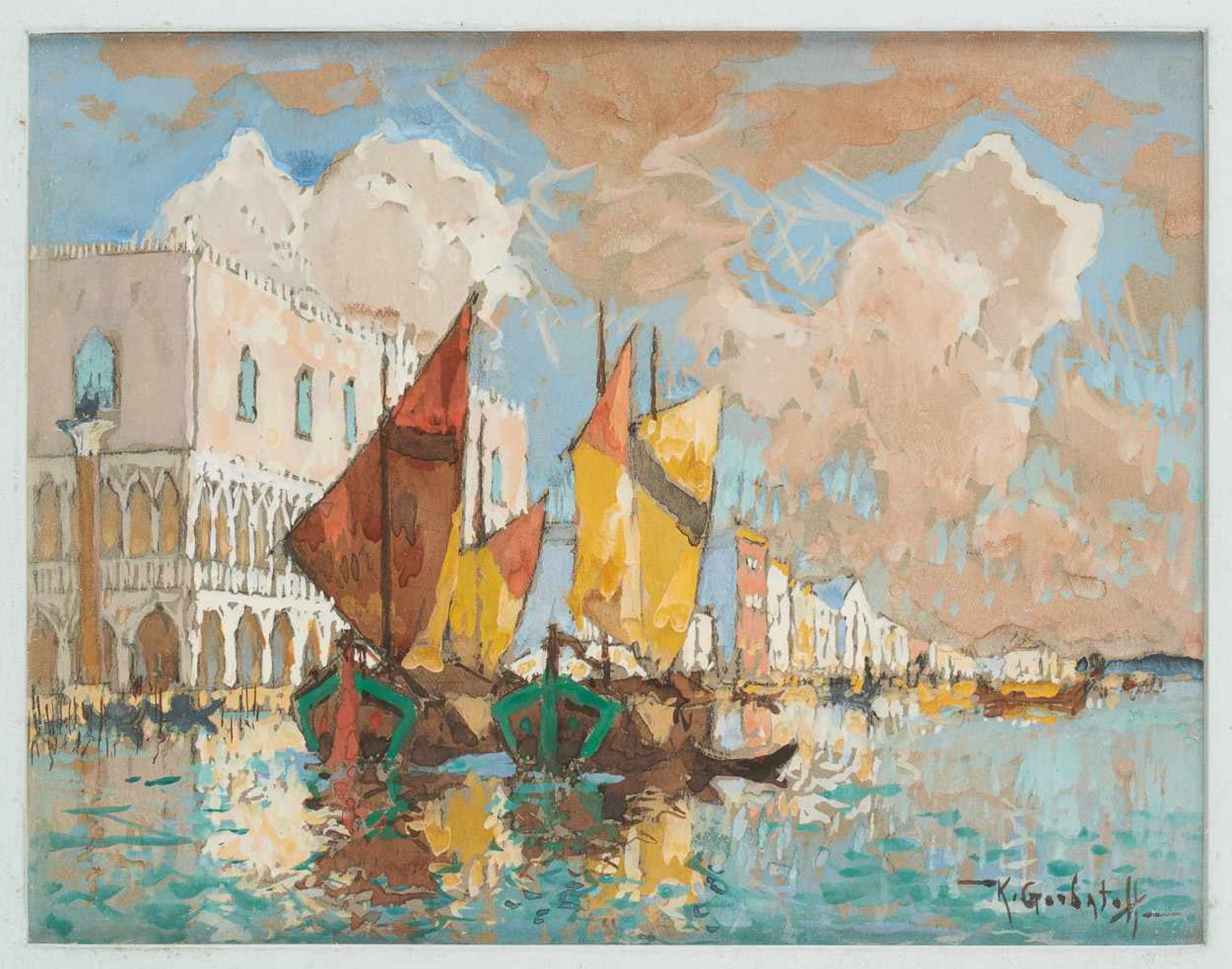 Konstantin Ivanovich GORBATOV École russe (1876-1945)Gouache sur papier: Grand Canal de Venise