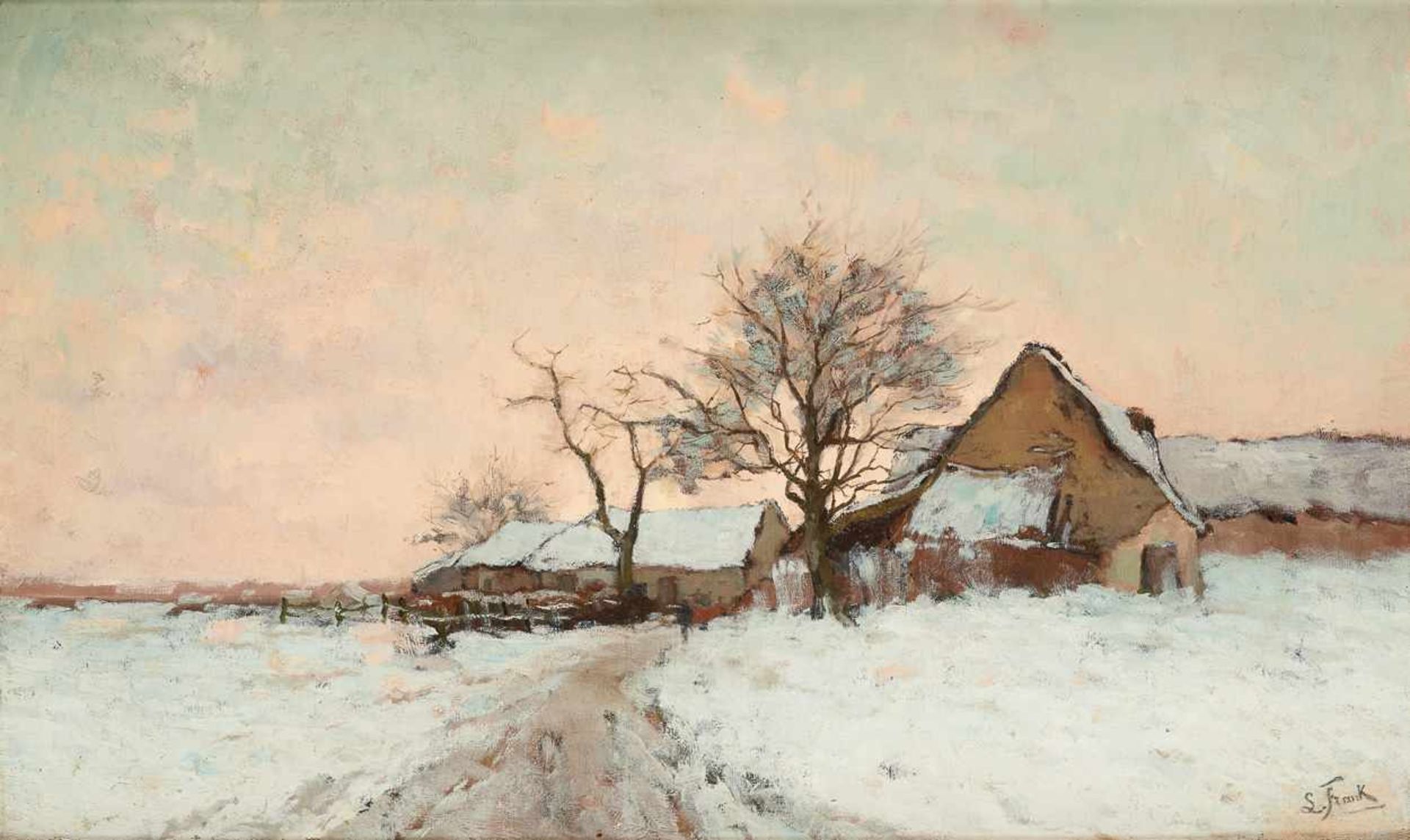 Lucien FRANK École belge (1857-1920)Huile sur toile (rentoilée): Paysage enneigé.Signée: L.