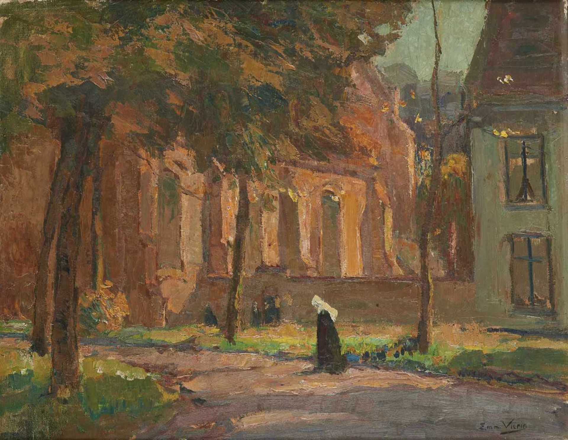 Emmanuel VIERIN École belge (1869-1954)Huile sur toile: Vue du béguinage.Signée: Emm. Vieri