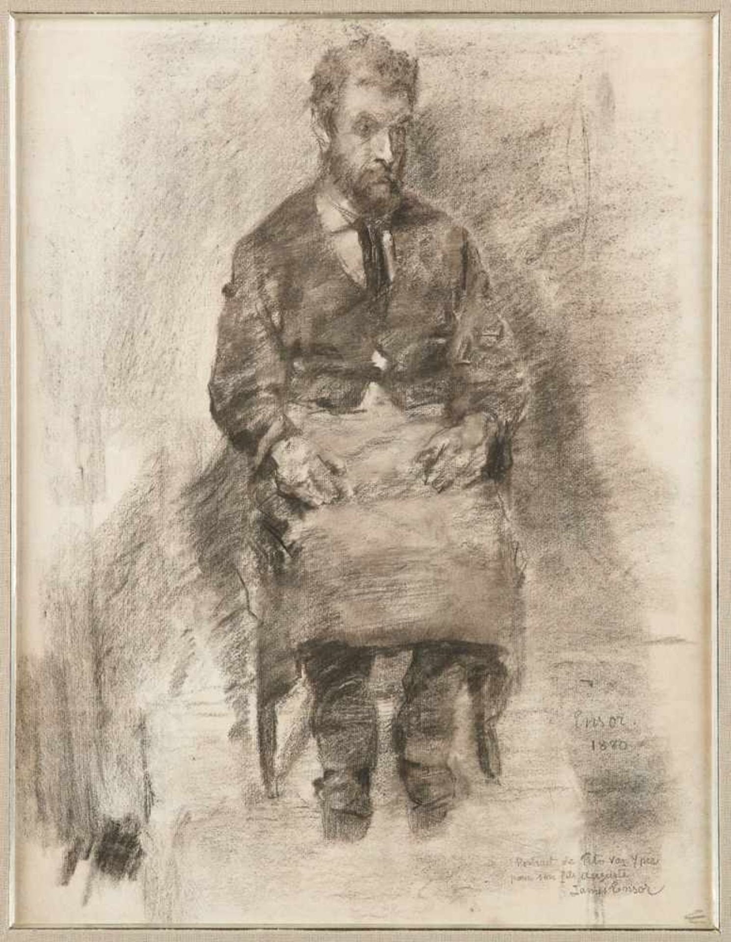 James ENSOR École belge (1860-1949)Dessin au fusain sur papier: Portrait du père d'Auguste Van
