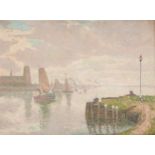 Paul LEDUC École belge (1876-1943)Huile sur toile: "La Meuse à Dordrecht".Signée et datée: