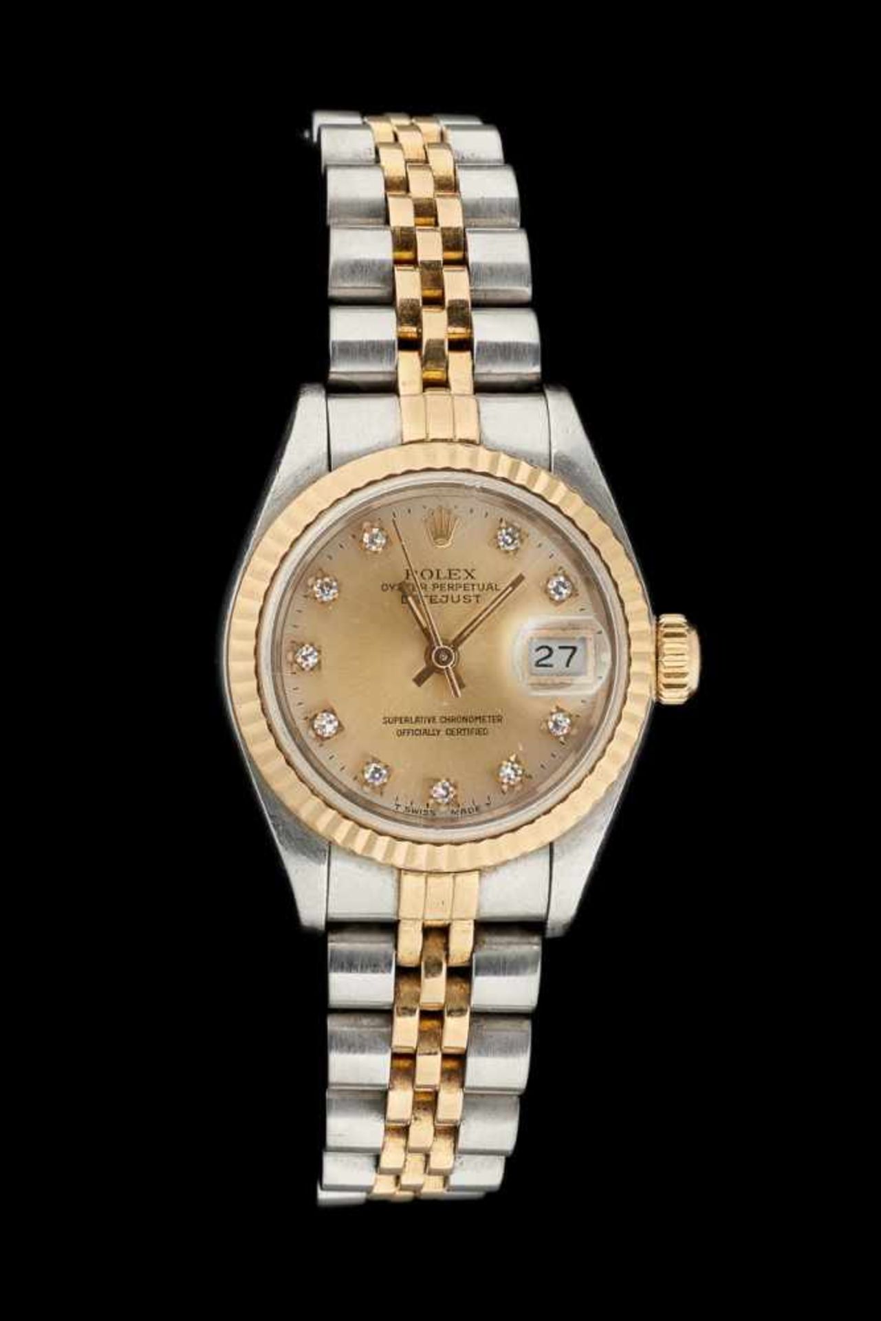 Rolex.Horlogerie: Bracelet-montre de dame en acier et or agrémentée de petits diamants, automat