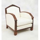 D'époque Art Déco.Meubles: Paire de fauteuils en acajou et ébène de Macassar recouverts de tiss