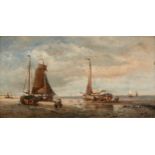 François Etienne MUSIN École belge (1820-1888)Huile sur panneau: Barques de pêche à marée basse