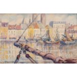 Caroline STIENON DU PRÉ École belge (1883-1979)Huile sur panneau: Dans le port d'Ostende.Mo