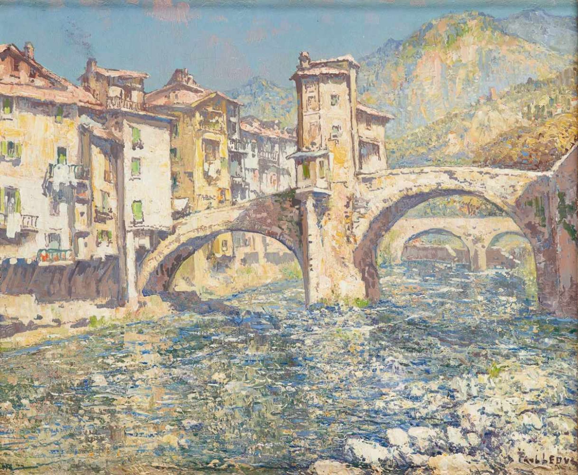 Paul LEDUC École belge (1876-1943)Huile sur toile: "Le pont de Sospel".Signée: Paul Leduc,