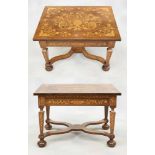 Travail hollandais 19e.Meuble: Table d'apparat en placage et marqueterie de bois précieux compr