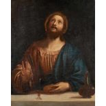 École italienne 18e.Huile sur toile (rentoilée): Le Christ de la Dernière Cène.Dim.: 100 x