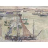 Maurice WAGEMANS École belge (1877-1927)Huile sur toile: Pêcheurs en conversation sur le quai.<