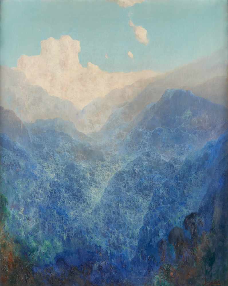 Willem IMANDT École hollandaise (1882-1967)Huile sur toile: Nuages et colline en Indonésie.