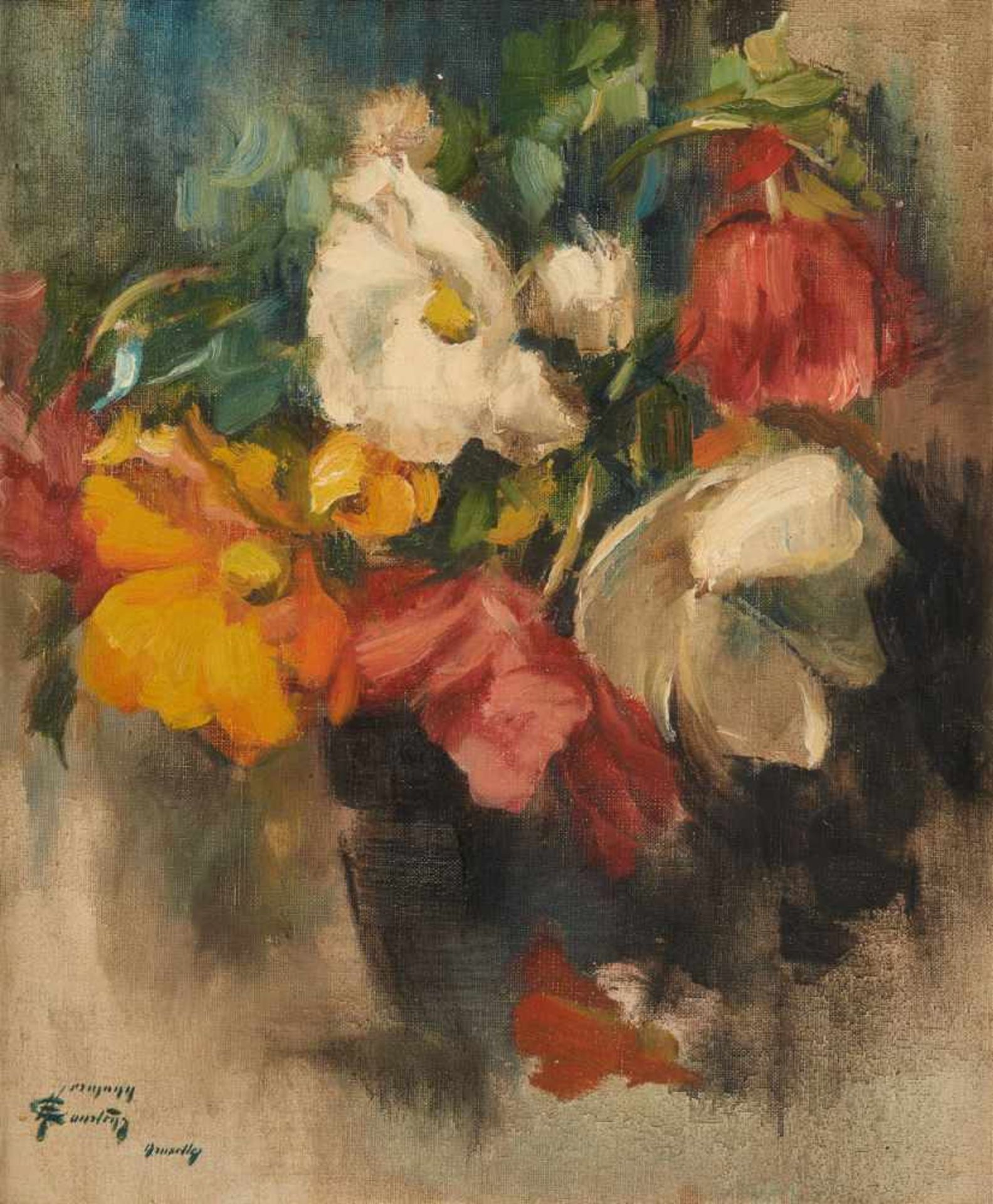 Herman COURTENS École belge (1884-1956)Huile sur toile: "Bégonias".Signée et située: Herman