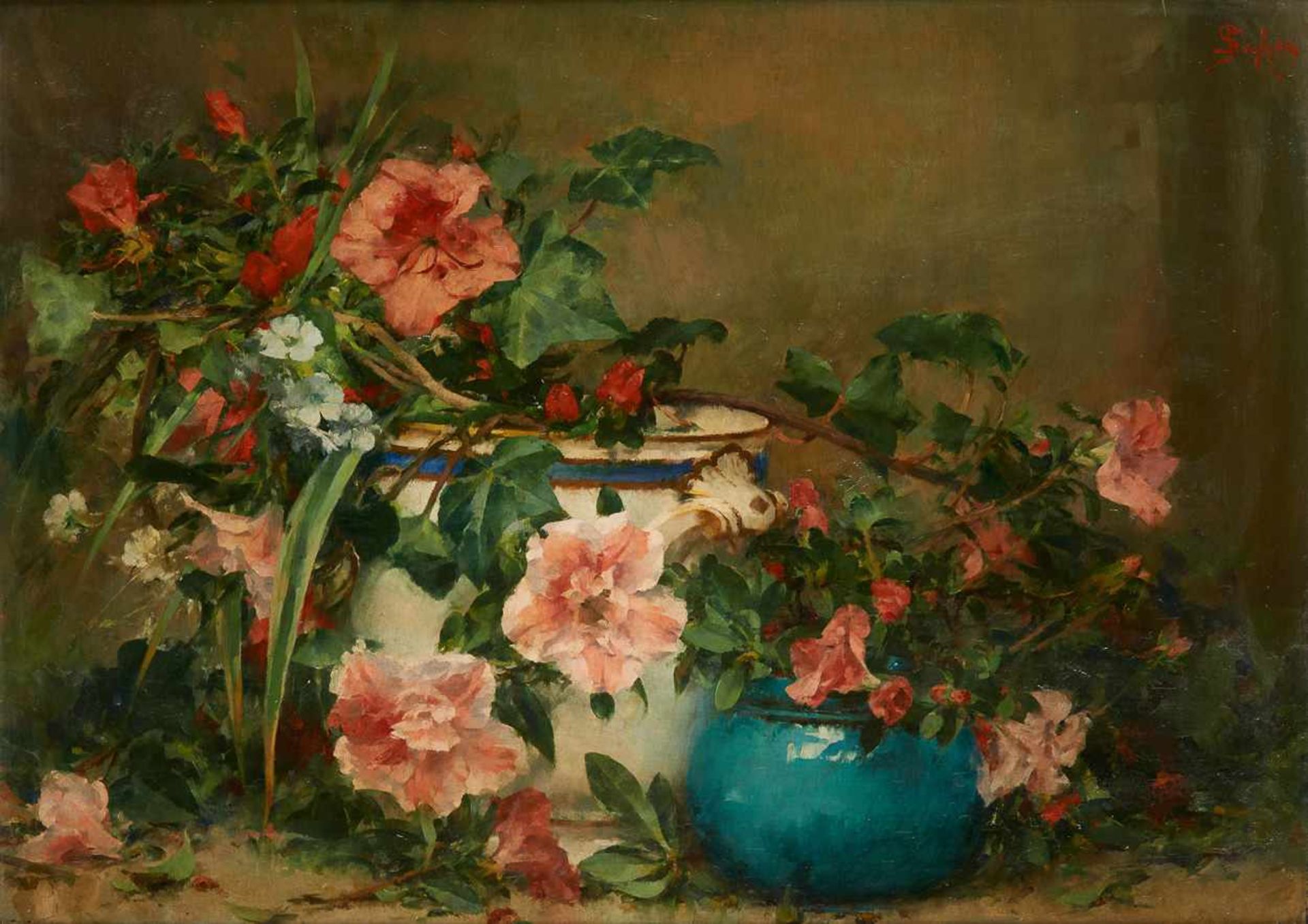 Franz SEGHERS École belge (1849-1939)Huile sur toile: Composition florale.Signée: F. Segher