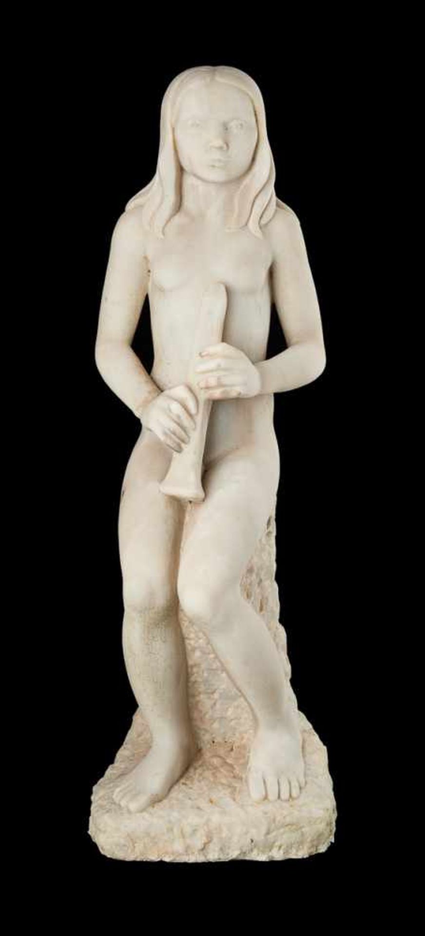 Paul BOEDTS École blege (1932)Sculpture en marbre de Carrare: L'enfant musicien.Signée et d