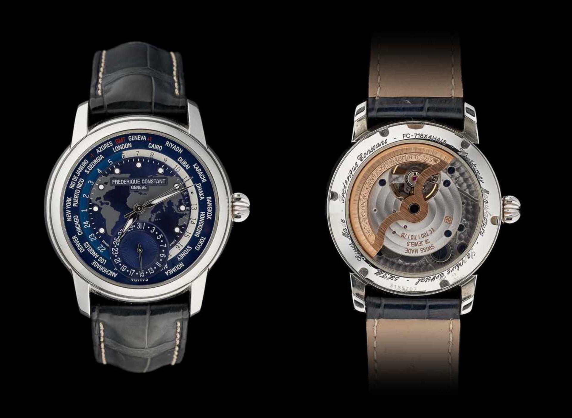 Frédérique Constant.Horlogerie: Bracelet-montre d'homme en acier automatique, dos squelette ave