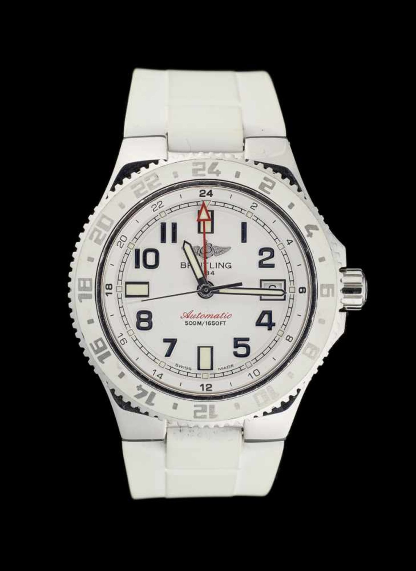 Breitling.Horlogerie: Bracelet-montre d'homme en acier, modèle automatique, cadran à fond blanc