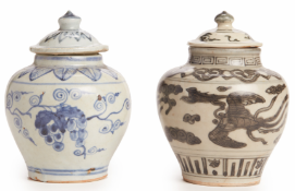 TWO SMALL BALUSTER JARS AND COVERS