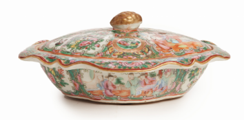 A CANTON FAMILLE ROSE TUREEN AND COVER