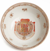 A LARGE CHINESE EXPORT ARMORIAL STYLE PORCELAIN PUNCH BOWL