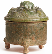 A GREEN GLAZED 'HILL' JAR AND COVER