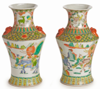 A PAIR OF FAMILLE VERTE BALUSTER VASES