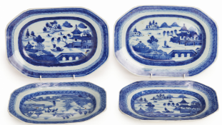 FOUR 'DIANA CARGO' BLUE AND WHITE EXPORT PORCELAIN DISHES