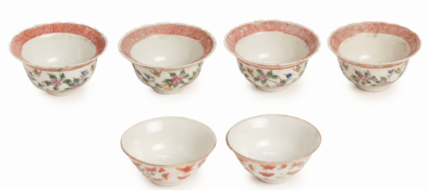 SIX PERANAKAN PORCELAIN TEA BOWLS