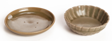 TWO CELADON SMALL SHALOW DISHES