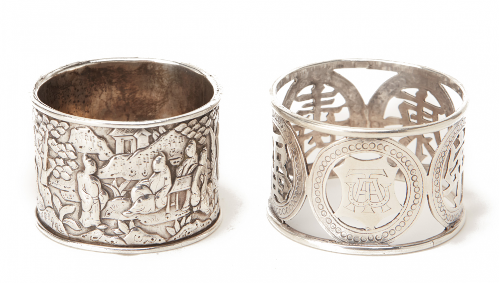 TWO CHINESE EXPORT SILVER NAPKIN RINGS - Image 2 of 2