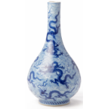 A BLUE AND WHITE DRAGON PORCELAIN BOTTLE VASE