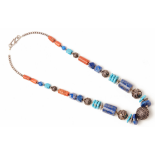 A BEDOUIN WHITE METAL AND HARDSTONE NECKLACE