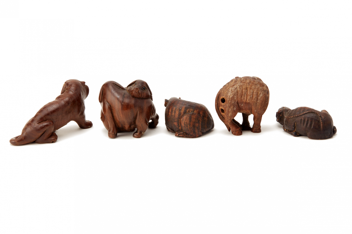 FIVE CARVED WOODEN NETSUKE - Image 2 of 3