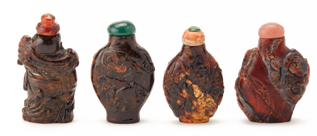 A SET OF FOUR AMBER-TYPE RESIN SNUFF BOTTLES - Image 2 of 3