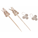 A PAIR OF TRIBAL SILVER HAIR PINS AND EARRINGS