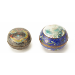 TWO ENAMEL CIRCULAR BOXES AND COVERS