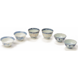 THREE PAIRS OF CHINESE BLUE AND WHITE PORCELAIN TEA BOWLS