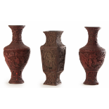 THREE CHINESE CARVED CINNABAR LACQUER VASES