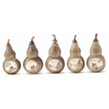 FIVE GOURD SHAPED HORN AND BONE SNUFF BOTTLES