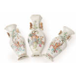 THREE SMALL CHINESE FAMILLE ROSE WALL POCKET VASES