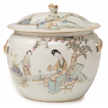 A CHINESE FAMILLE ROSE POT AND COVER OR KAMCHENG