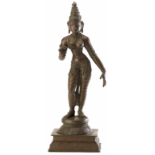 A LARGE INDIAN BRONZE FIGURE OF A FEMALE DEITY (1)