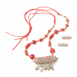 A BEDOUIN JEWISH WHITE METAL AND SEMI PRECIOUS STONE NECKLACE