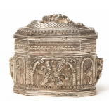 A SOUTH EAST ASIAN SILVER OCTAGONAL LIDDED BOX